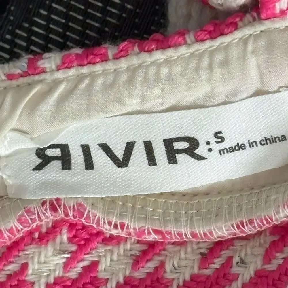 Rivir Houndstooth Bustier Crop Top Bralette Tweed Pink White Size S